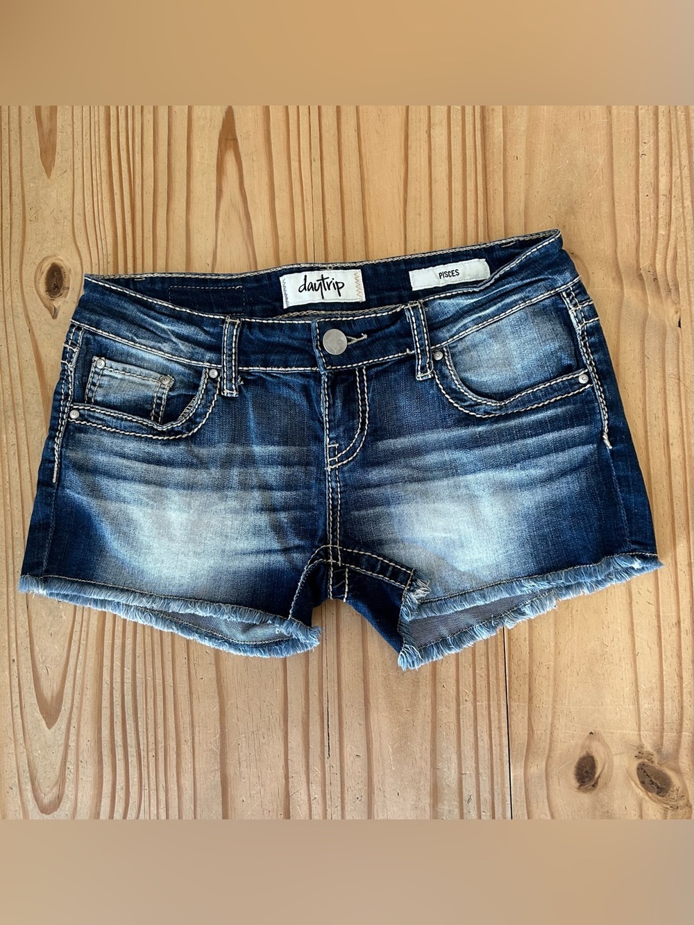 Daytrip Pisces Distressed Denim Frayed Hem Jean Short Shorts